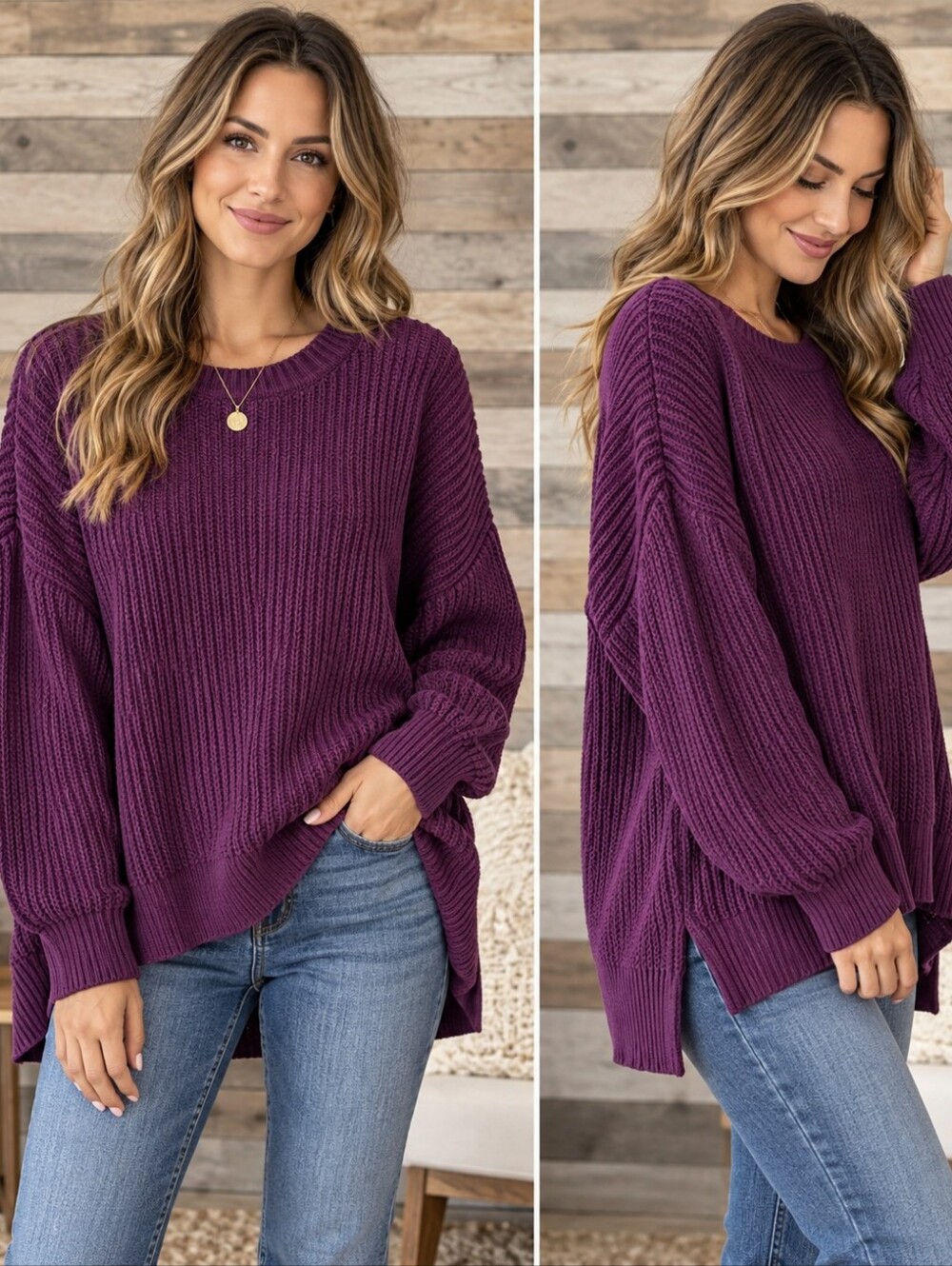 Dip Purple Chunky Ribbed Knit Oversized Hi-Low Sweater 2X NWT - Picture 6 of 16